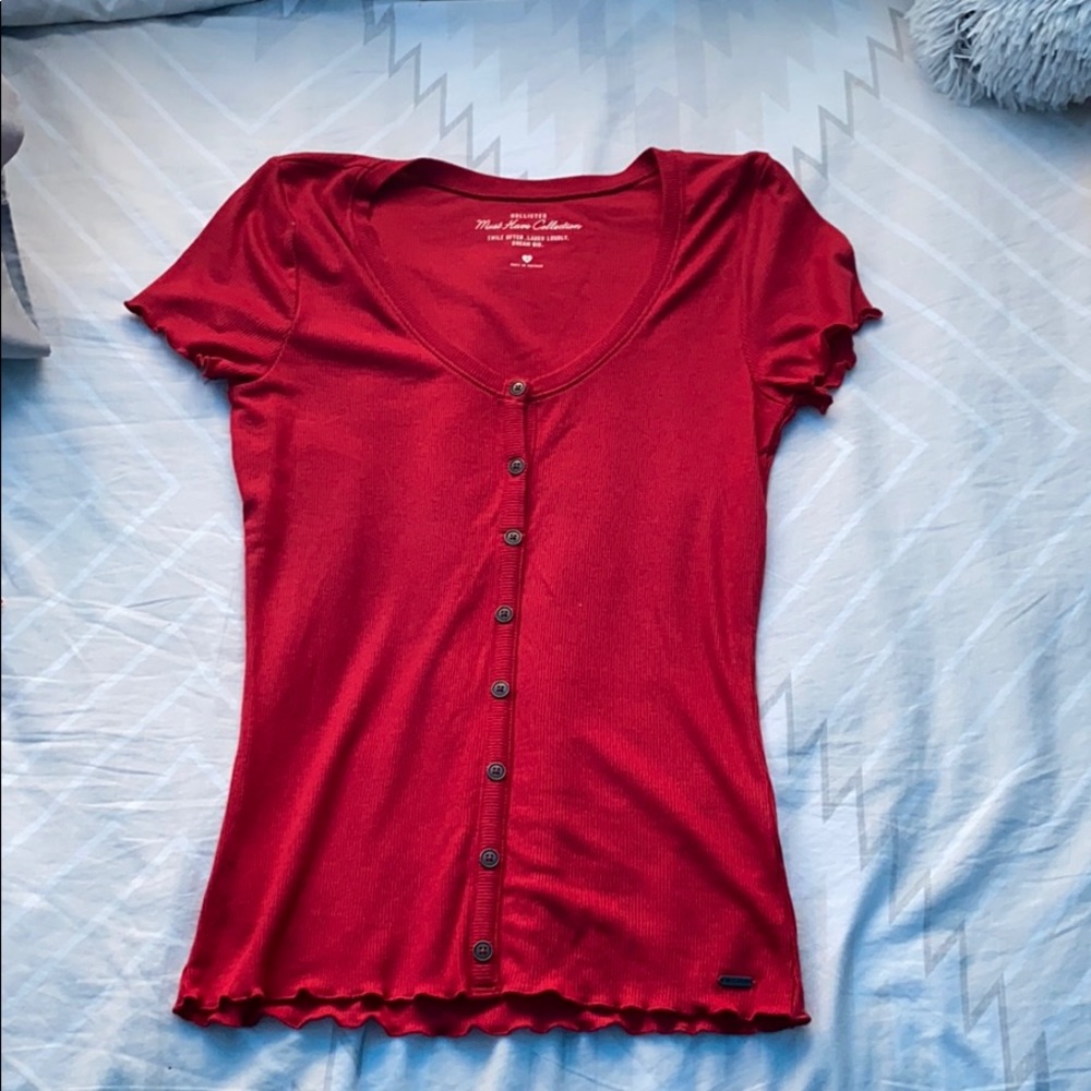 hollister red button down shirt